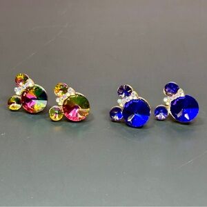 Set Of 2 Minnie Mouse Colorful Crystal Stud Earrings